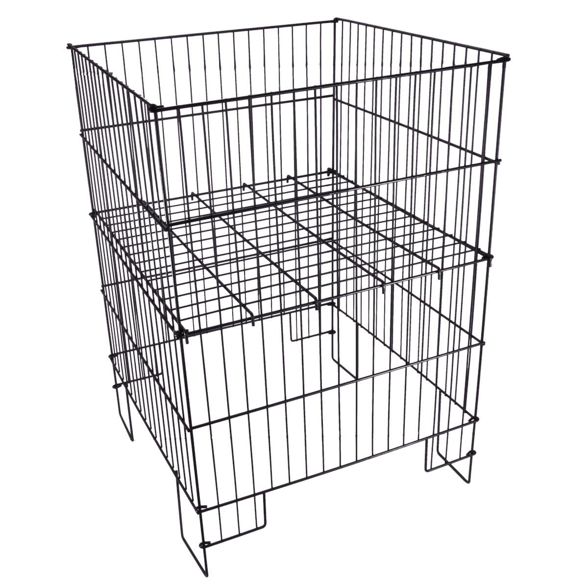 15" Round Collapsible Display Bin - Black Metal Storage Basket For Retail/Home